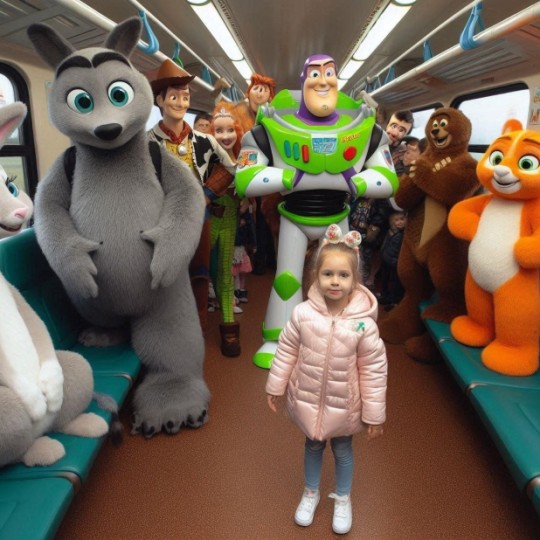 Герои мультипликационных фильмов приветствуют маленьких путешественников на пригородных поездах Калининграда в честь Дня защиты детей.
