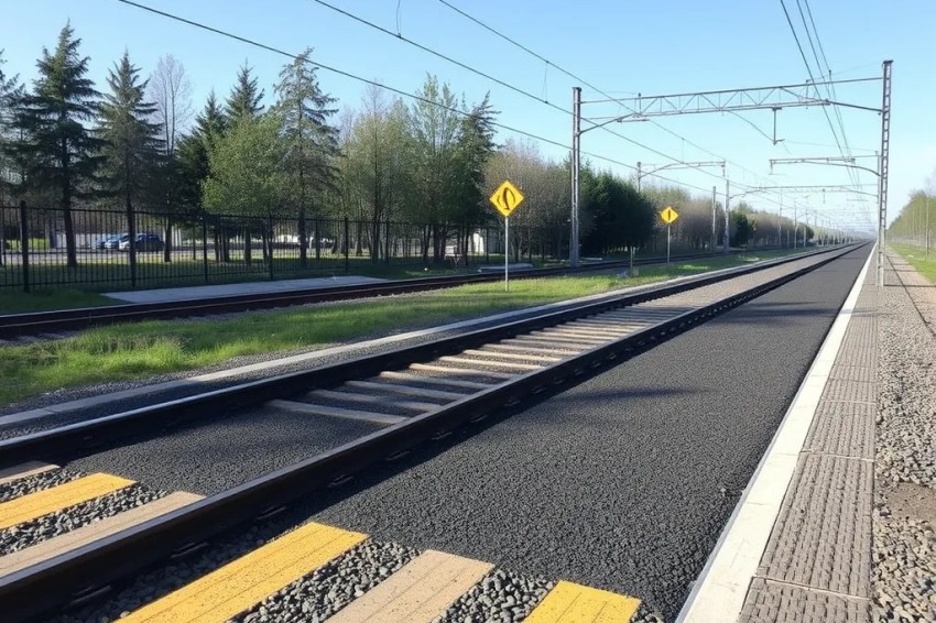 На железнодорожной линии в Красноярске впервые использовали метод укладки резиновой крошки на пешеходных переходах.