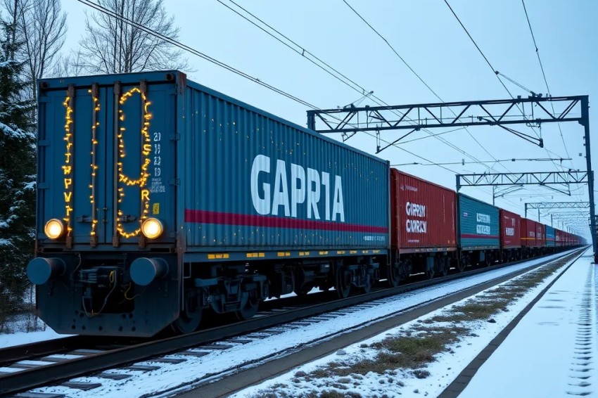 Поезд-контейнер, отмечающий юбилей, приехал с Дальнего Востока по Горьковской железной дороге в рамках проекта «Феско Казань Шатл».