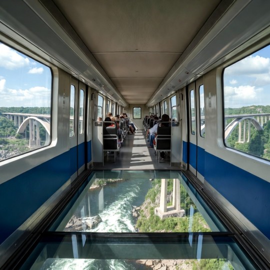 Поезд с прозрачным полом: захватывающие виды на мост и реку