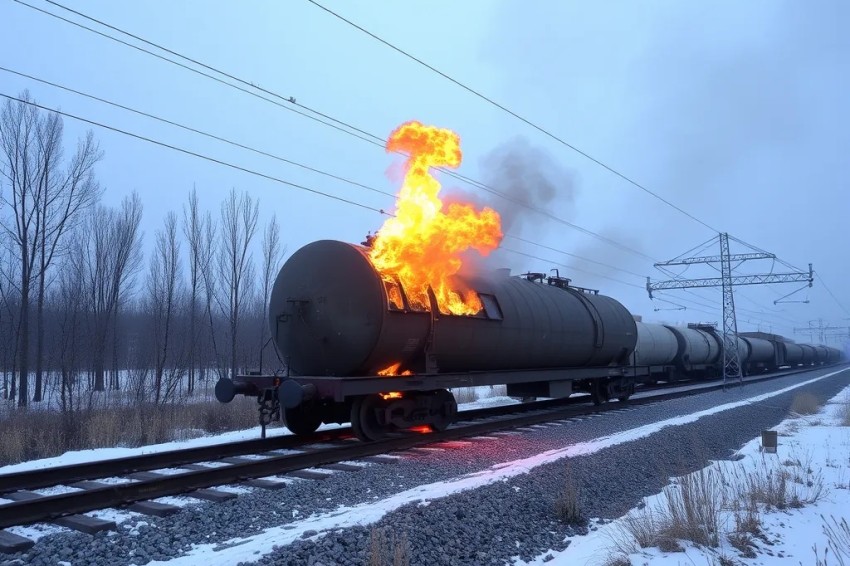 Полностью устранено возгорание цистерн на участке Шамары – Кордон Свердловской железнодорожной линии.