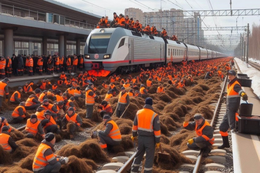 Примерно 30 тыс. работников железной дороги приняли участие в обычных апрельских субботниках на Московской магистрали.