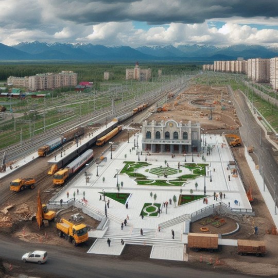 Завершение работ по благоустройству площади у вокзала Рузаевка на Куйбышевской железнодорожной линии.